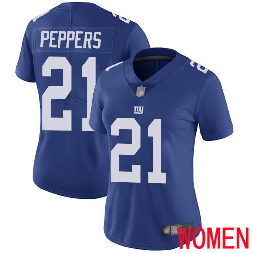 Women New York Giants #21 Jabrill Peppers Royal Blue Team Color Vapor Untouchable Limited Player Football NFL Jersey->women nfl jersey->Women Jersey